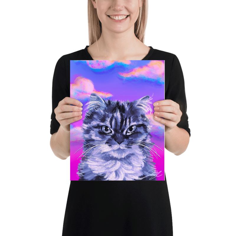 "Grumpy Cat": Painting of a Grumpy Cat with a Neon Sky [Unfoiled] Posters, Prints, & Visual Artwork JoyousJoyfulJoyness 
