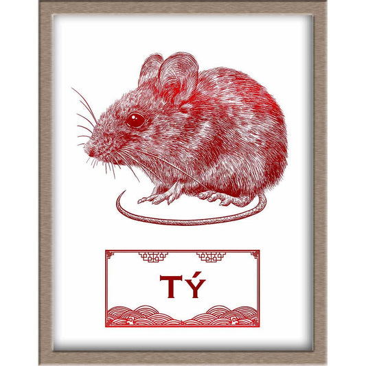 Vietnamese Zodiac Foiled Print - 01 - Rat Posters, Prints, & Visual Artwork JoyousJoyfulJoyness 