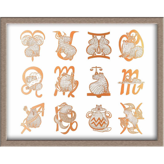 All the Capybara Zodiac Signs Foiled Print (Horizontal) Posters, Prints, & Visual Artwork JoyousJoyfulJoyness