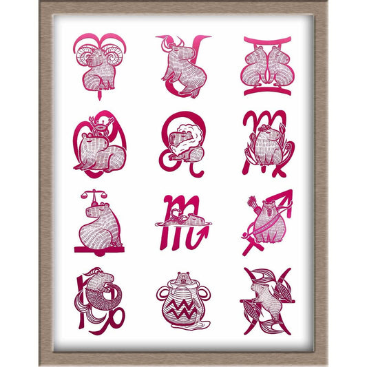 All the Capybara Zodiac Signs Foiled Print (Vertical) Posters, Prints, & Visual Artwork JoyousJoyfulJoyness