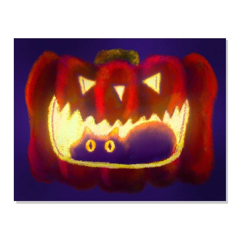 Black Cat in a Pumpkin Non-Holographic Matte Sticker Decorative Stickers JoyousJoyfulJoyness