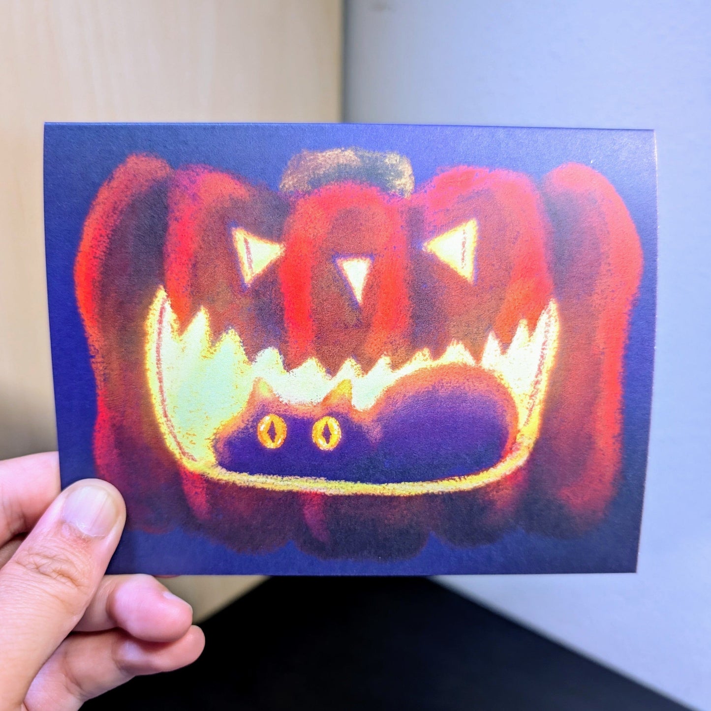 Black Cat in a Pumpkin Greeting Card - Blank Card with a Black Cat in a Jack o' Lantern (Limited Quantities) Greeting Card JoyousJoyfulJoyness
