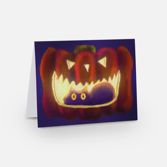 Black Cat in a Pumpkin Greeting Card - Blank Card with a Black Cat in a Jack o' Lantern (Limited Quantities) Greeting Card JoyousJoyfulJoyness