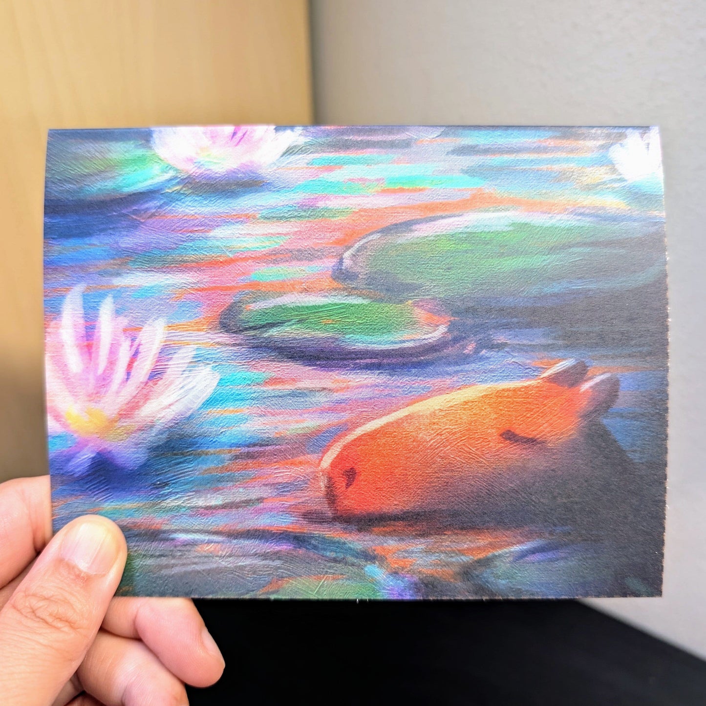 Capybara Among the Lilies Greeting Card - Blank Card with a Capybara Swimming Among Water Lilies (Limited Quantities) Greeting Card JoyousJoyfulJoyness
