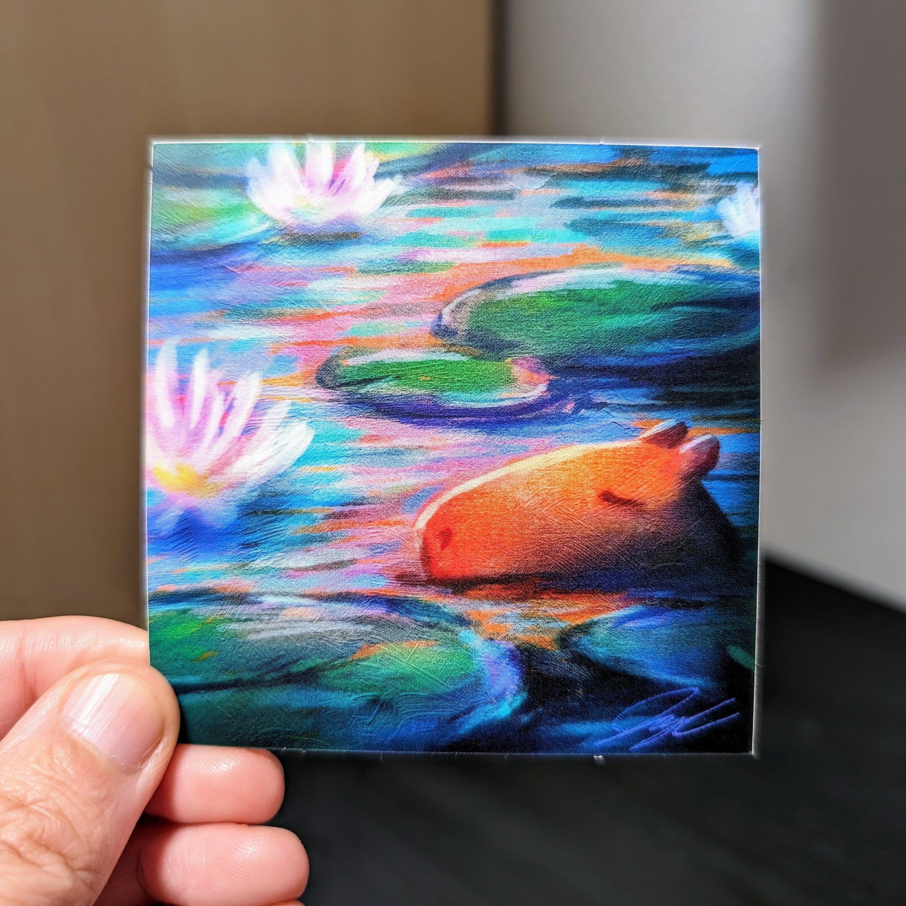 Capybara Among the Lilies Non-Holographic Matte Sticker