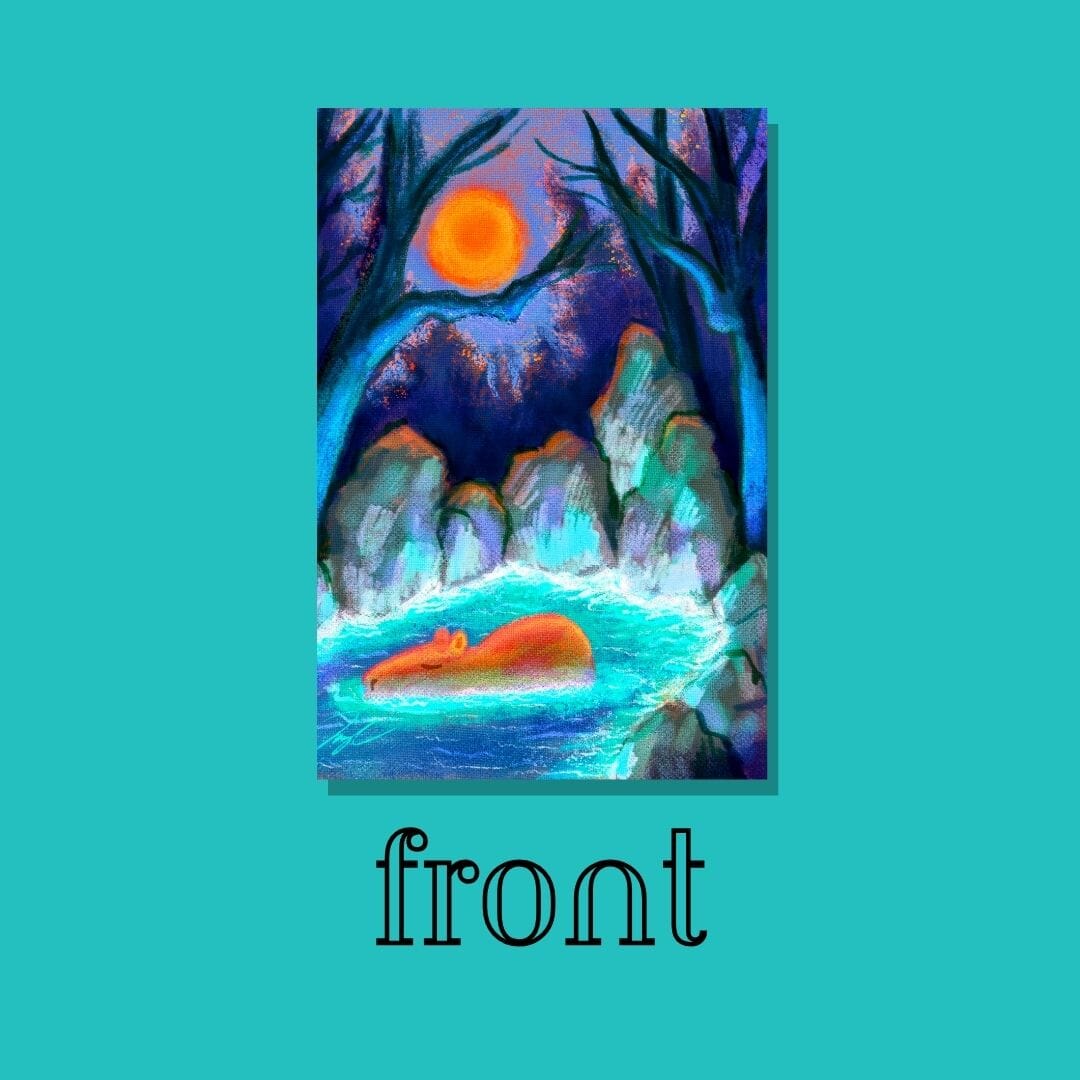 Capybara Among the Rocks Postcard - Postcard with a Capybara Swimming in Bioluminescent Water (Limited Quantities) Postcards JoyousJoyfulJoyness