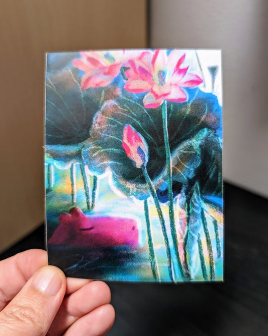 Capybara Under the Lotuses Non-Holographic Matte Sticker Decorative Stickers JoyousJoyfulJoyness