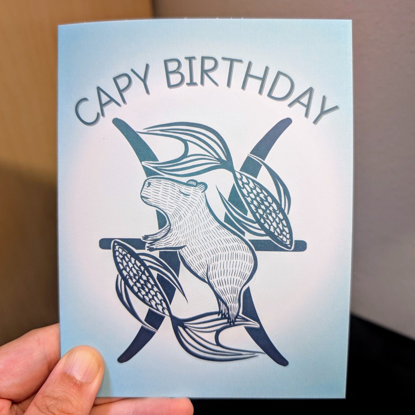 Capybara Zodiac - 12 - Pisces Birthday Card (Limited Quantities) Greeting Card JoyousJoyfulJoyness