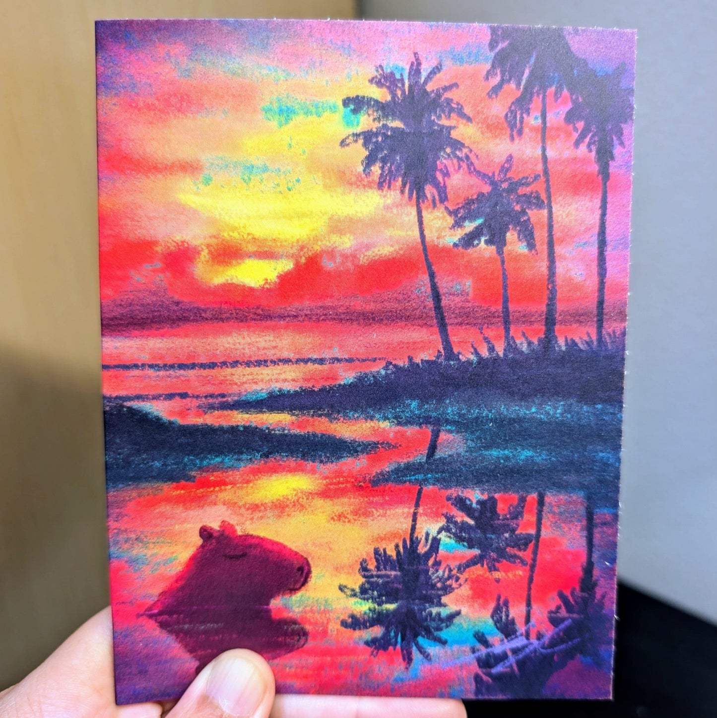 Four Seasons Collection - "Capybara in Summer" Greeting Card - Blank Card with a Capybara Sleeping at the Beach (Limited Quantities) Greeting Card JoyousJoyfulJoyness