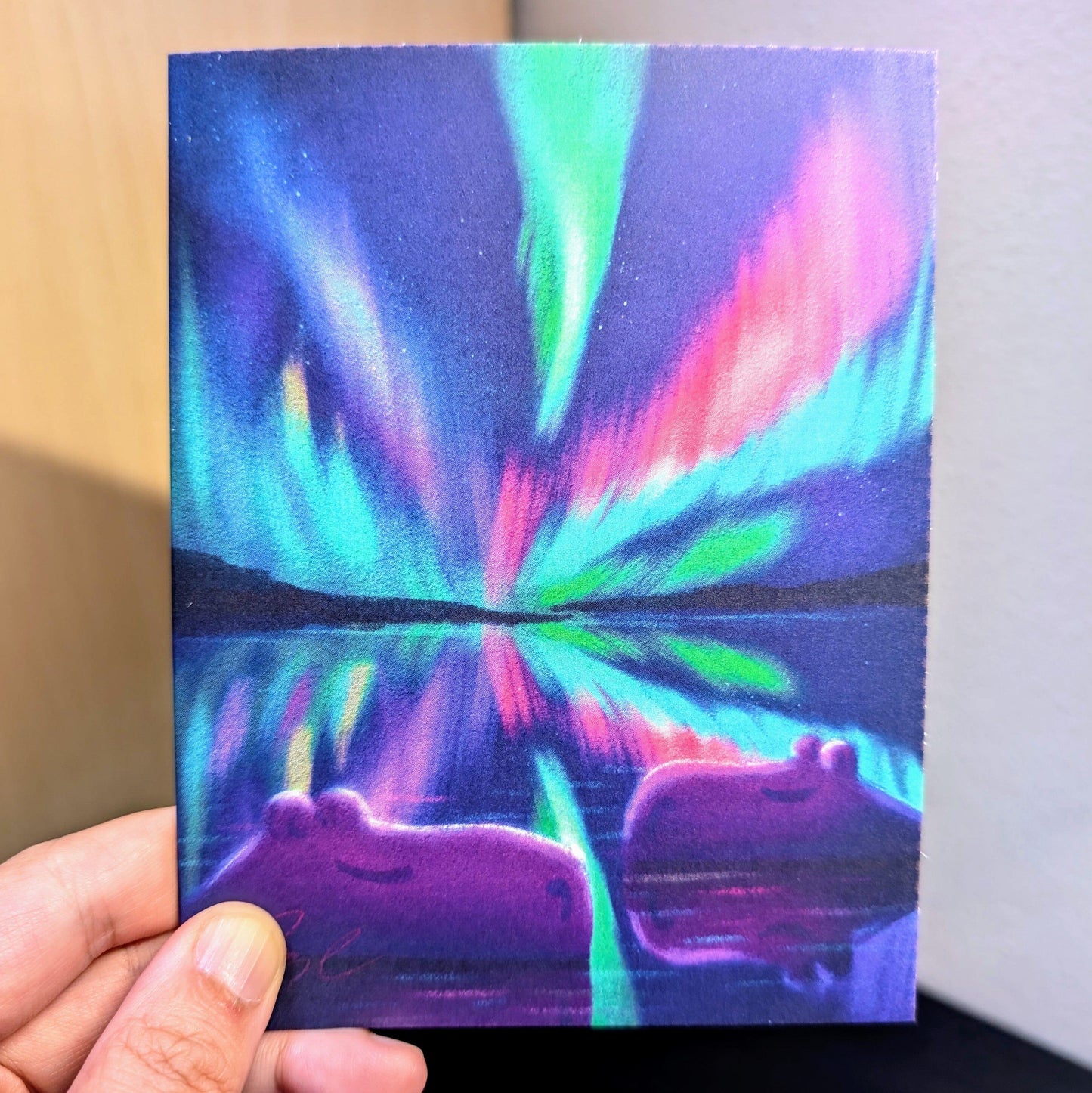 Capybaras and Northern Lights Greeting Card - Blank Card with Capybaras Sleeping Under Northern Lights (Limited Quantities) Greeting Card JoyousJoyfulJoyness