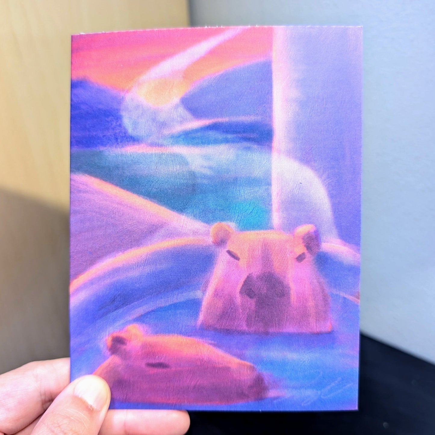 Capybaras in a Bath Greeting Card - Blank Card with Capybaras Relaxing in a Japanese Bath (Limited Quantities) Greeting Card JoyousJoyfulJoyness
