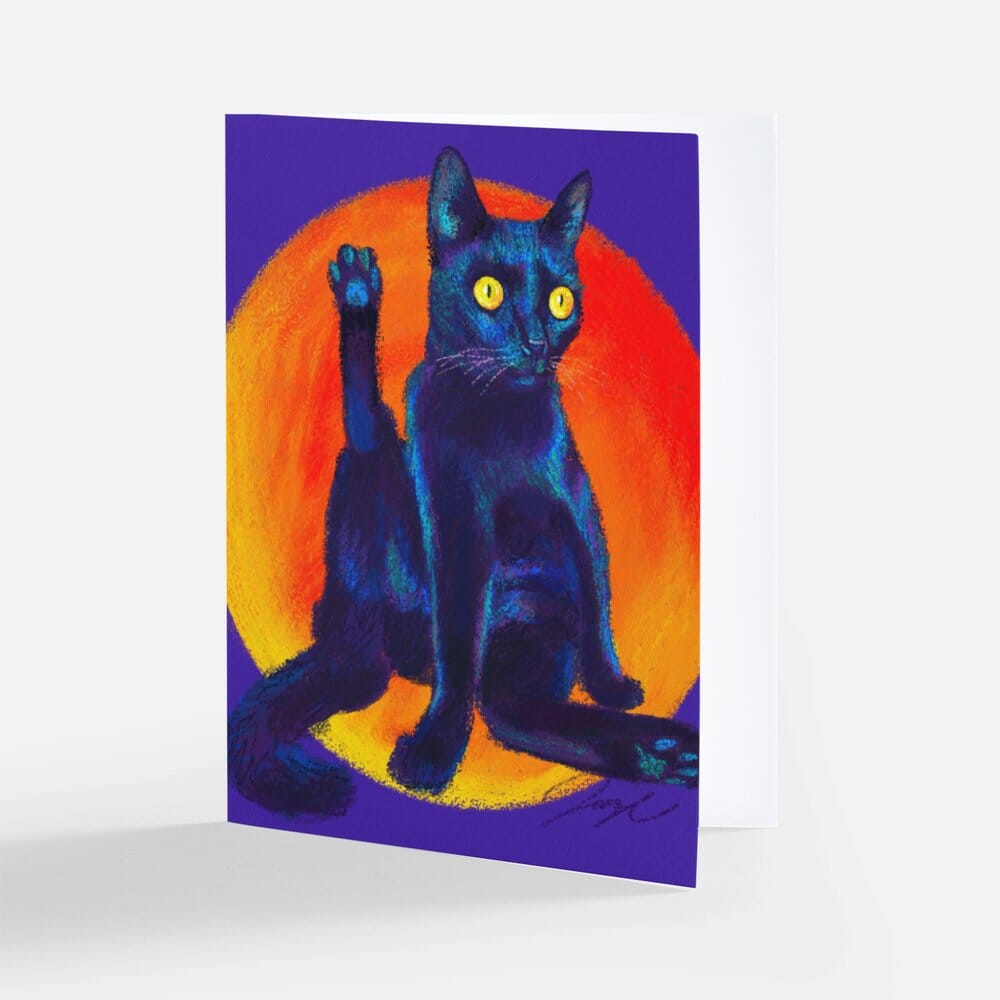 Feline Flows and Poses Collection - "Excuse Me" Greeting Card - Blank Card with a Black Cat Holding its Leg Up (Limited Quantities) Greeting Card JoyousJoyfulJoyness