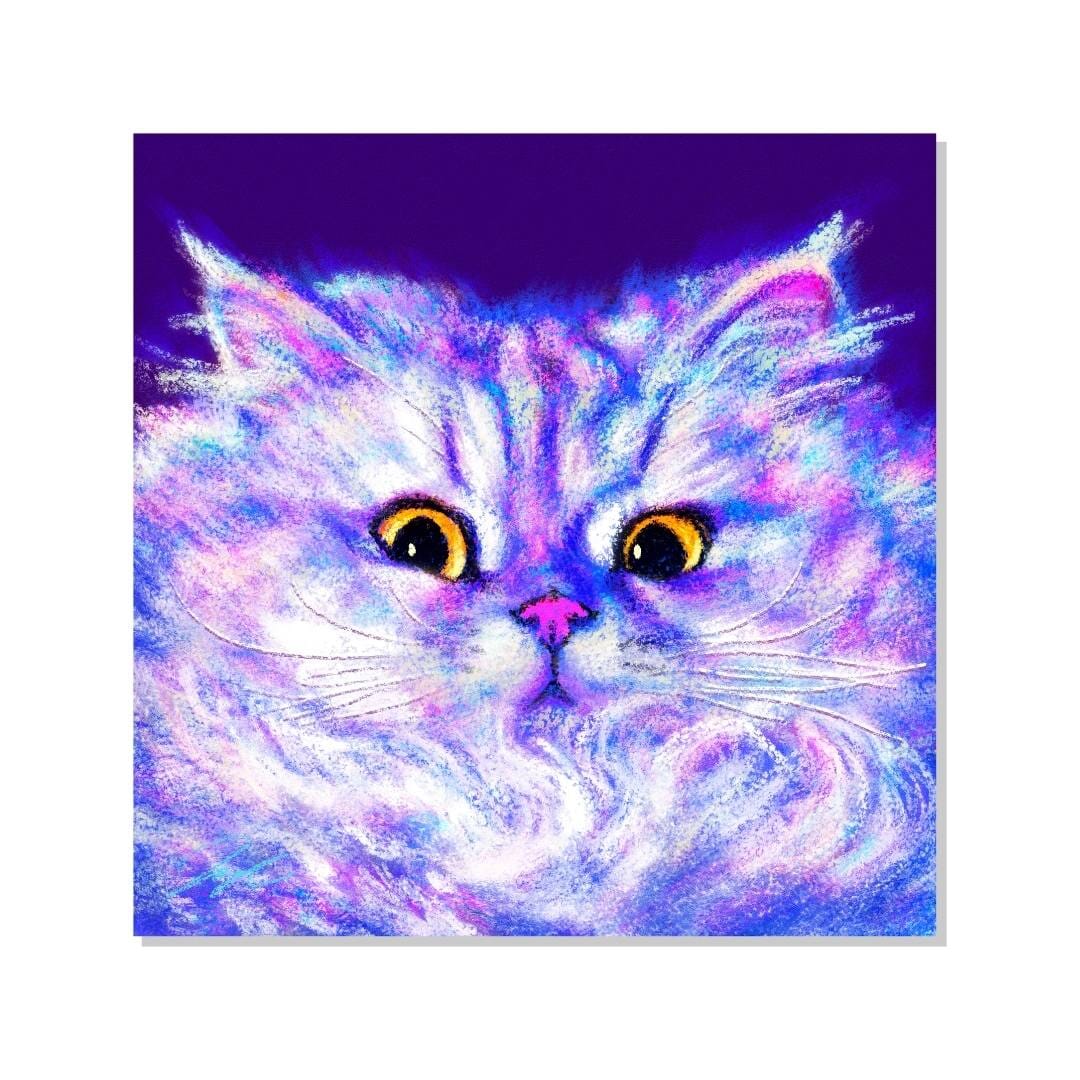 Close Encounters Collection - "Floof" Non-Holographic Matte Sticker - Close Up of a Fluffy White Cat Decorative Stickers JoyousJoyfulJoyness