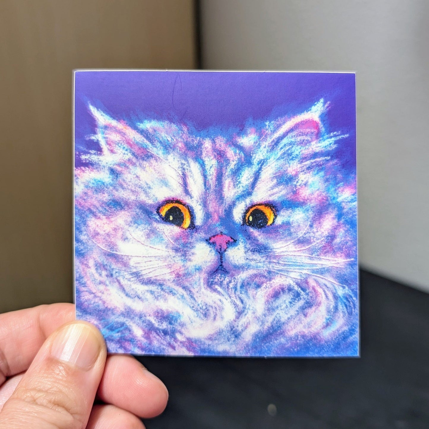 Close Encounters Collection - "Floof" Non-Holographic Matte Sticker - Close Up of a Fluffy White Cat Decorative Stickers JoyousJoyfulJoyness