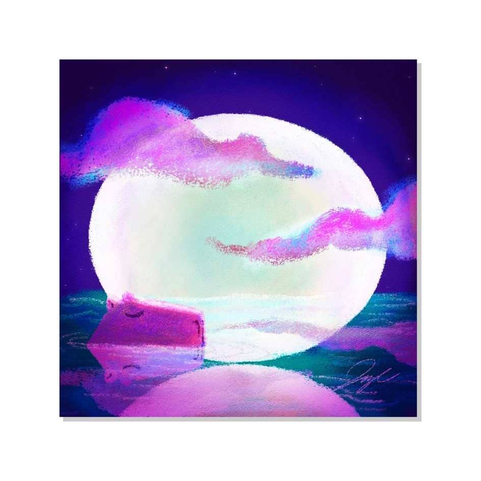 Moonlit Capybaras Collection - 3 - Full Moon Non-Holographic Matte Sticker Decorative Stickers JoyousJoyfulJoyness