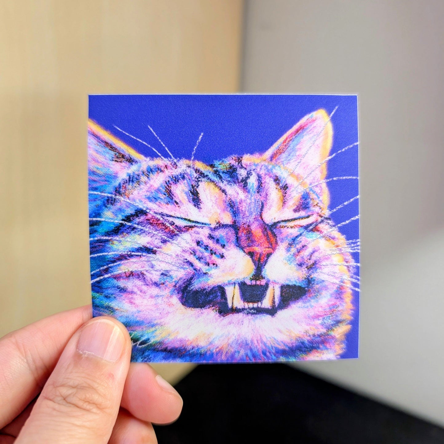 Close Encounters Collection - "Grin" Non-Holographic Matte Sticker - Close up of a Cat Grinning Decorative Stickers JoyousJoyfulJoyness