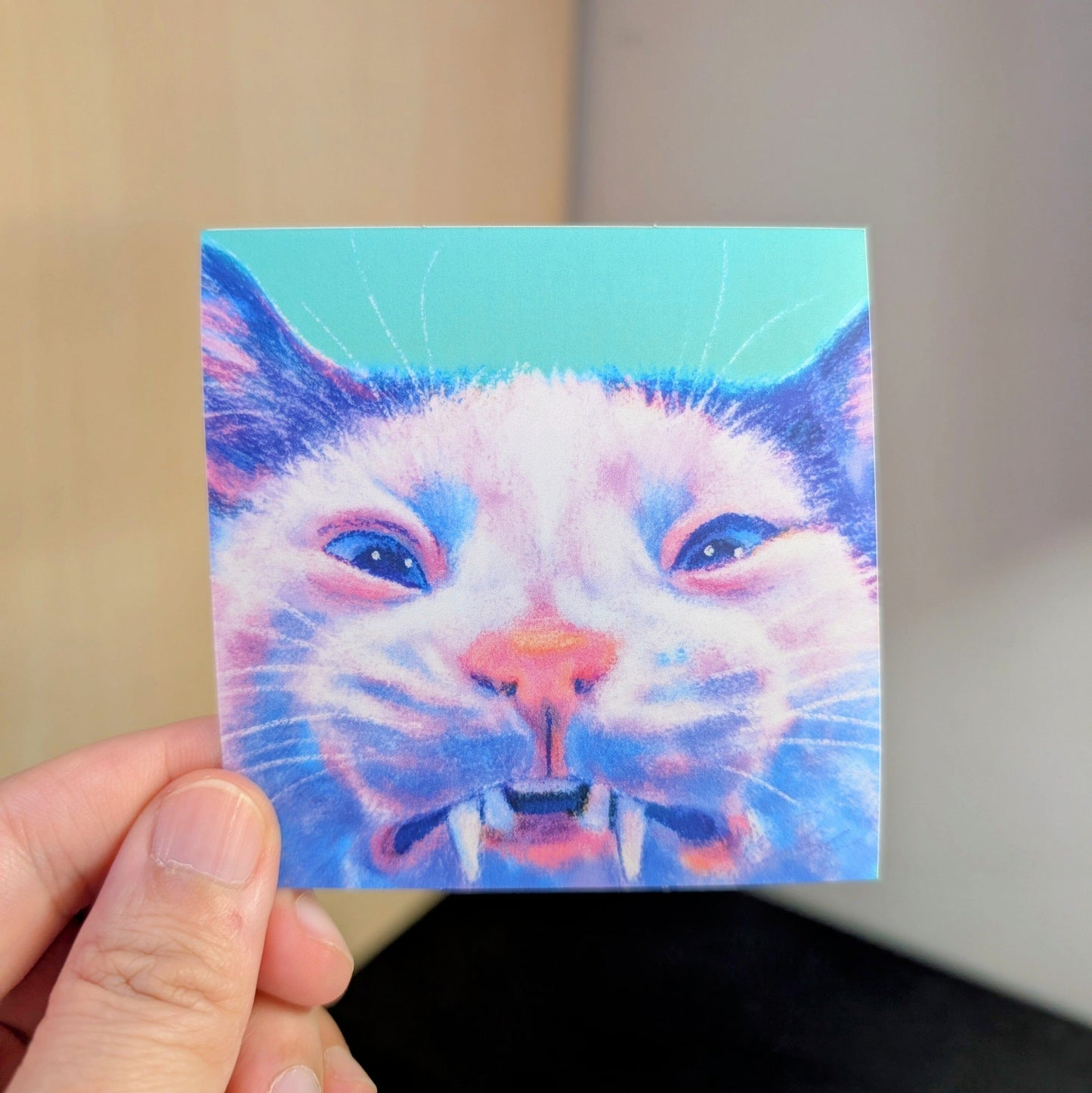 Close Encounters Collection - "Scrungle" Non-Holographic Matte Sticker - Close up of a Cat Grimacing Decorative Stickers JoyousJoyfulJoyness