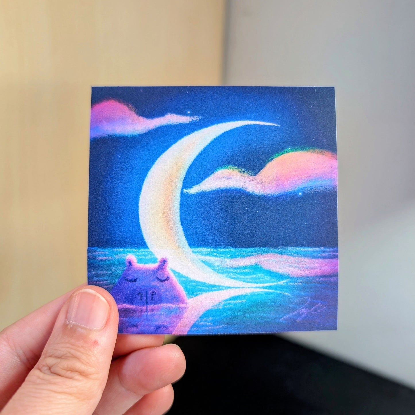 Moonlit Capybaras Collection - 1 - "Waning Crescent Moon" Non-Holographic Matte Sticker Decorative Stickers JoyousJoyfulJoyness
