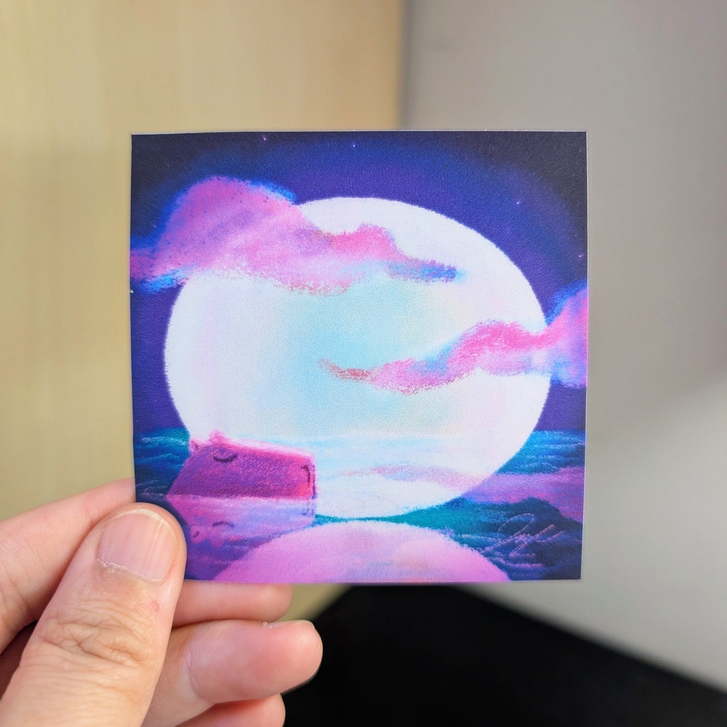 Moonlit Capybaras Collection - 3 - "Full Moon" Non-Holographic Matte Sticker Decorative Stickers JoyousJoyfulJoyness