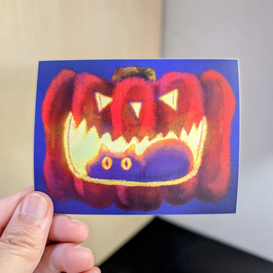 Black Cat in a Jack o' Lantern Non-Holographic Matte Sticker - Black Cat in a Glowing Pumpkin Decorative Stickers JoyousJoyfulJoyness