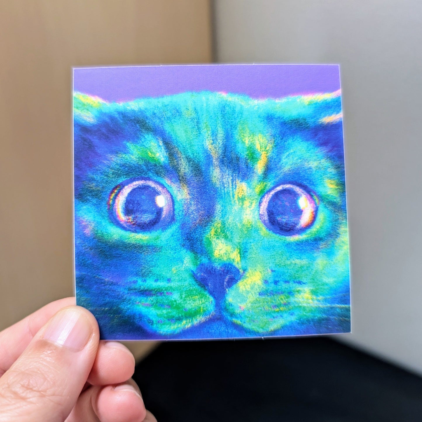 Close Encounters Collection - "Hunt" Non-Holographic Matte Sticker - Close Up of a Grey Cat Hunting Decorative Stickers JoyousJoyfulJoyness