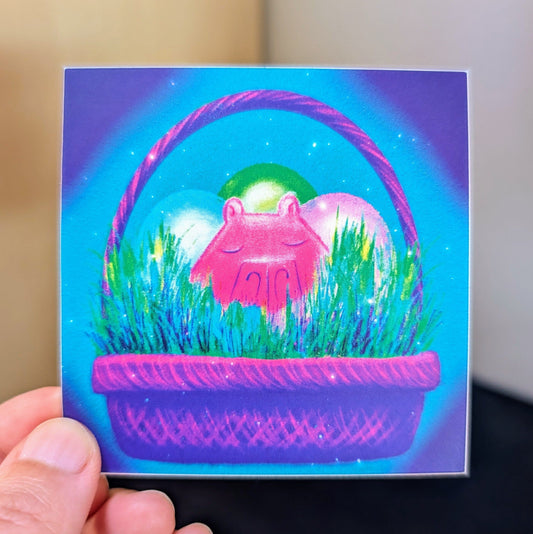 "Capy Easter" Non-Holographic Matte Sticker | Sticker with a Capybara in an Easter Egg Basket Decorative Stickers JoyousJoyfulJoyness