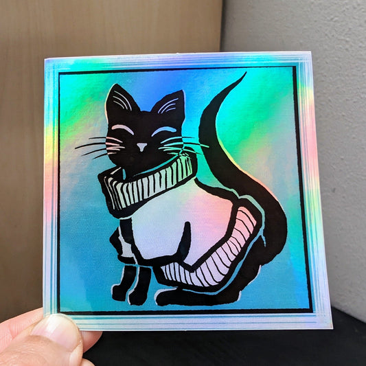 Sweater Cat Holographic Sticker Decorative Stickers JoyousJoyfulJoyness