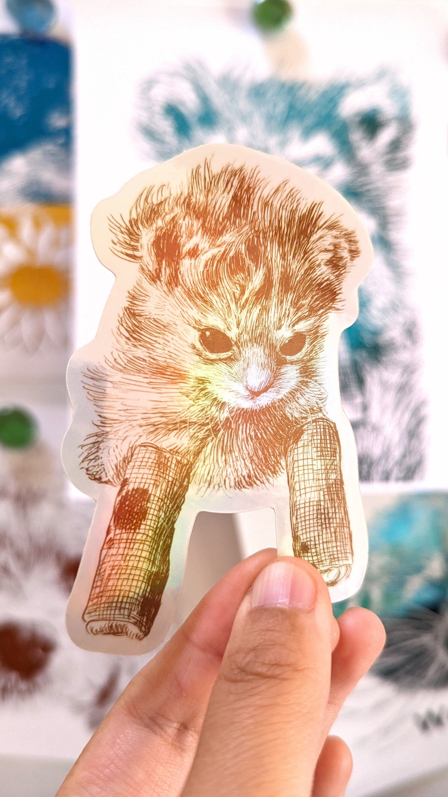 Tater Tot and his Bonkers Holographic Sticker ($1 donated to Kitty CrusAIDe per sticker sold) Decorative Stickers JoyousJoyfulJoyness