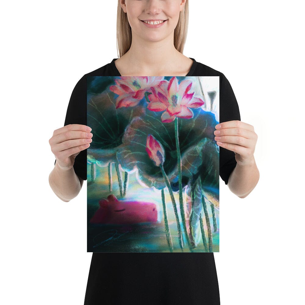 "Capybara Under the Lotuses" Painting [Unfoiled] Posters, Prints, & Visual Artwork JoyousJoyfulJoyness 