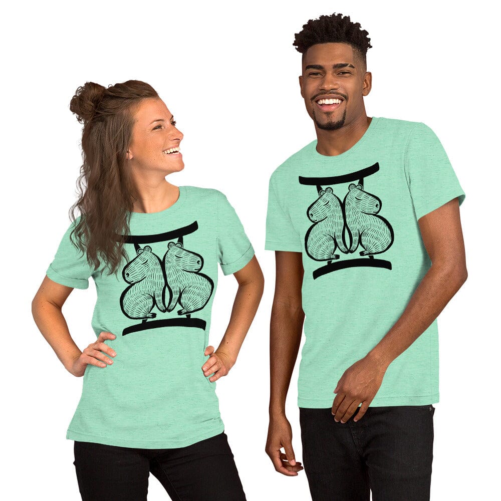 Capybara Zodiac - 03 - Gemini Unisex T-Shirt JoyousJoyfulJoyness Heather Mint S