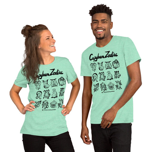 All Signs of the Capybara Zodiac Unisex T-Shirt JoyousJoyfulJoyness Heather Mint S