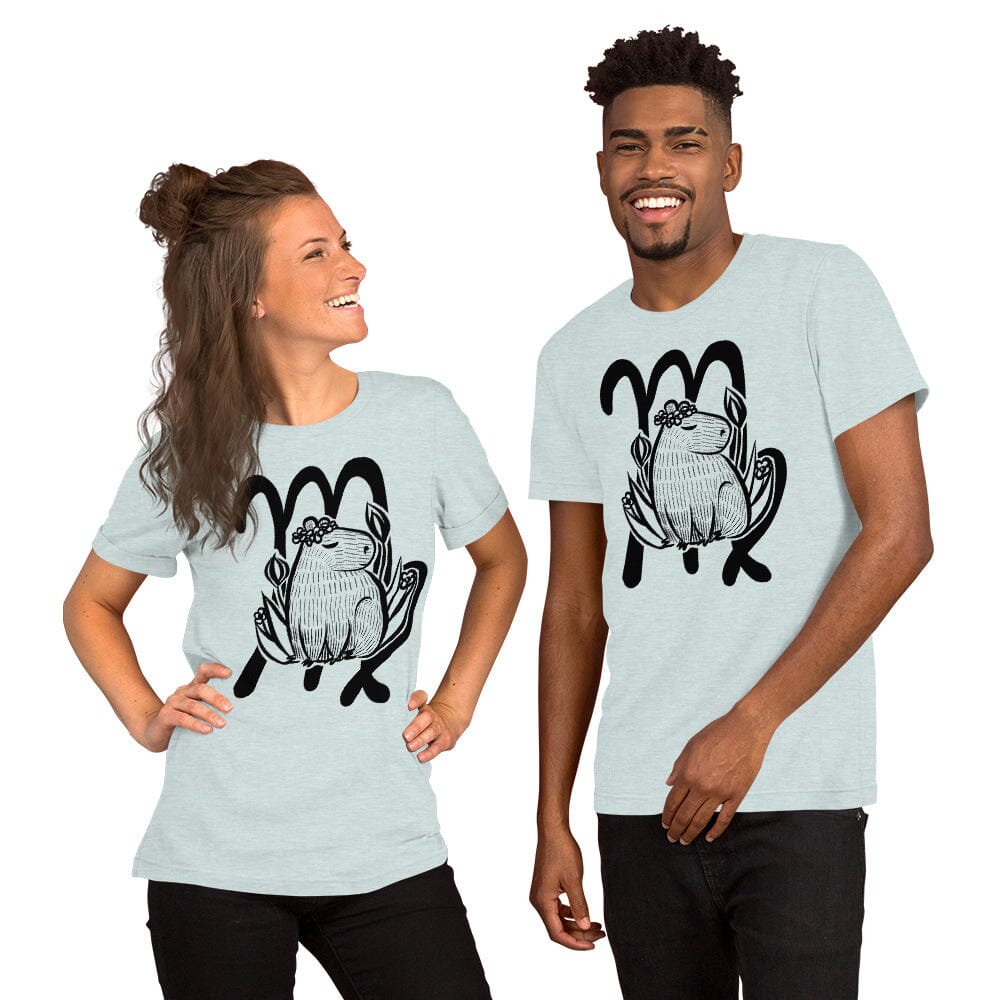Capybara Zodiac - 06 - Virgo Unisex T-Shirt JoyousJoyfulJoyness Heather Prism Ice Blue XS