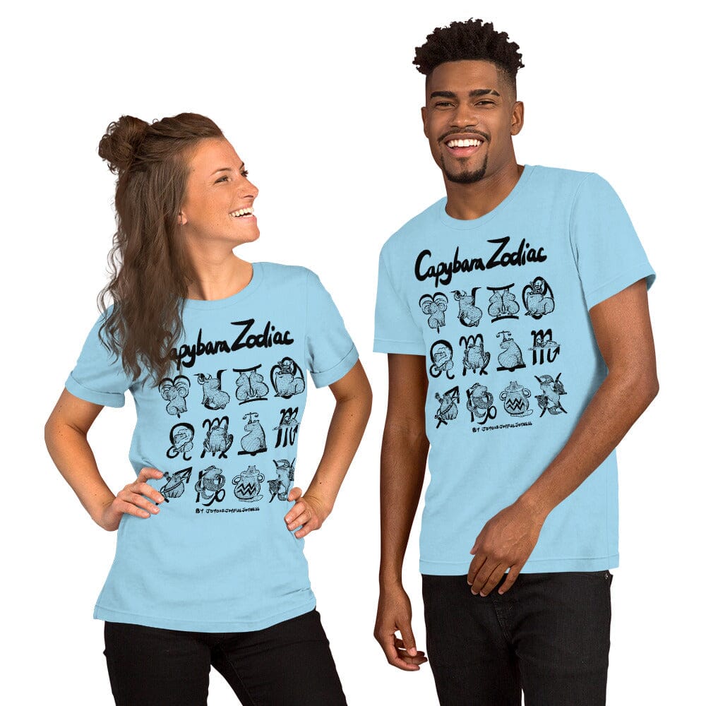 All Signs of the Capybara Zodiac Unisex T-Shirt JoyousJoyfulJoyness Ocean Blue S
