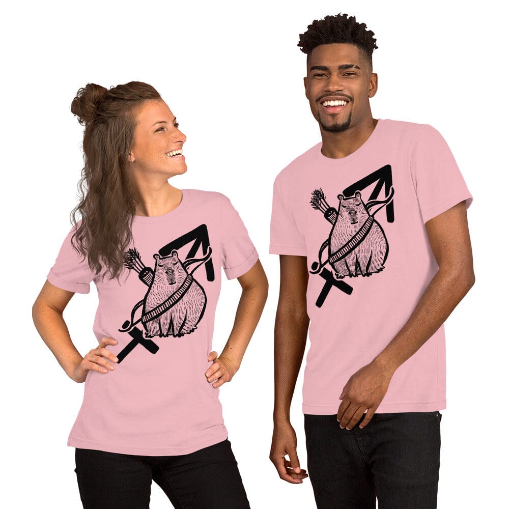 Capybara Zodiac - 09 - Sagittarius Unisex T-Shirt JoyousJoyfulJoyness Pink S