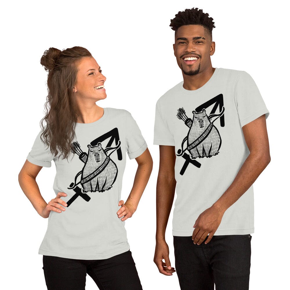 Capybara Zodiac - 09 - Sagittarius Unisex T-Shirt JoyousJoyfulJoyness Silver S