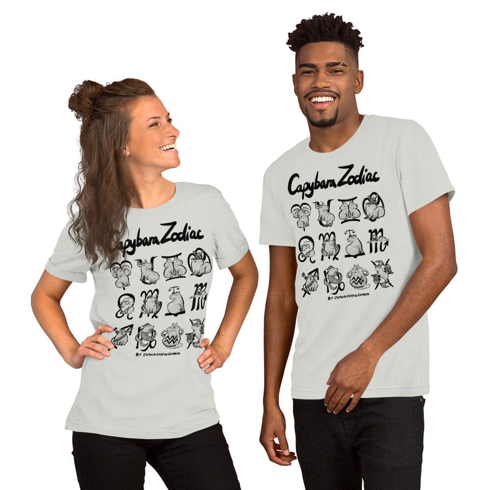 All Signs of the Capybara Zodiac Unisex T-Shirt JoyousJoyfulJoyness Silver S