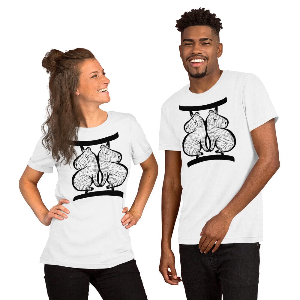 Capybara Zodiac - 03 - Gemini Unisex T-Shirt JoyousJoyfulJoyness White XS