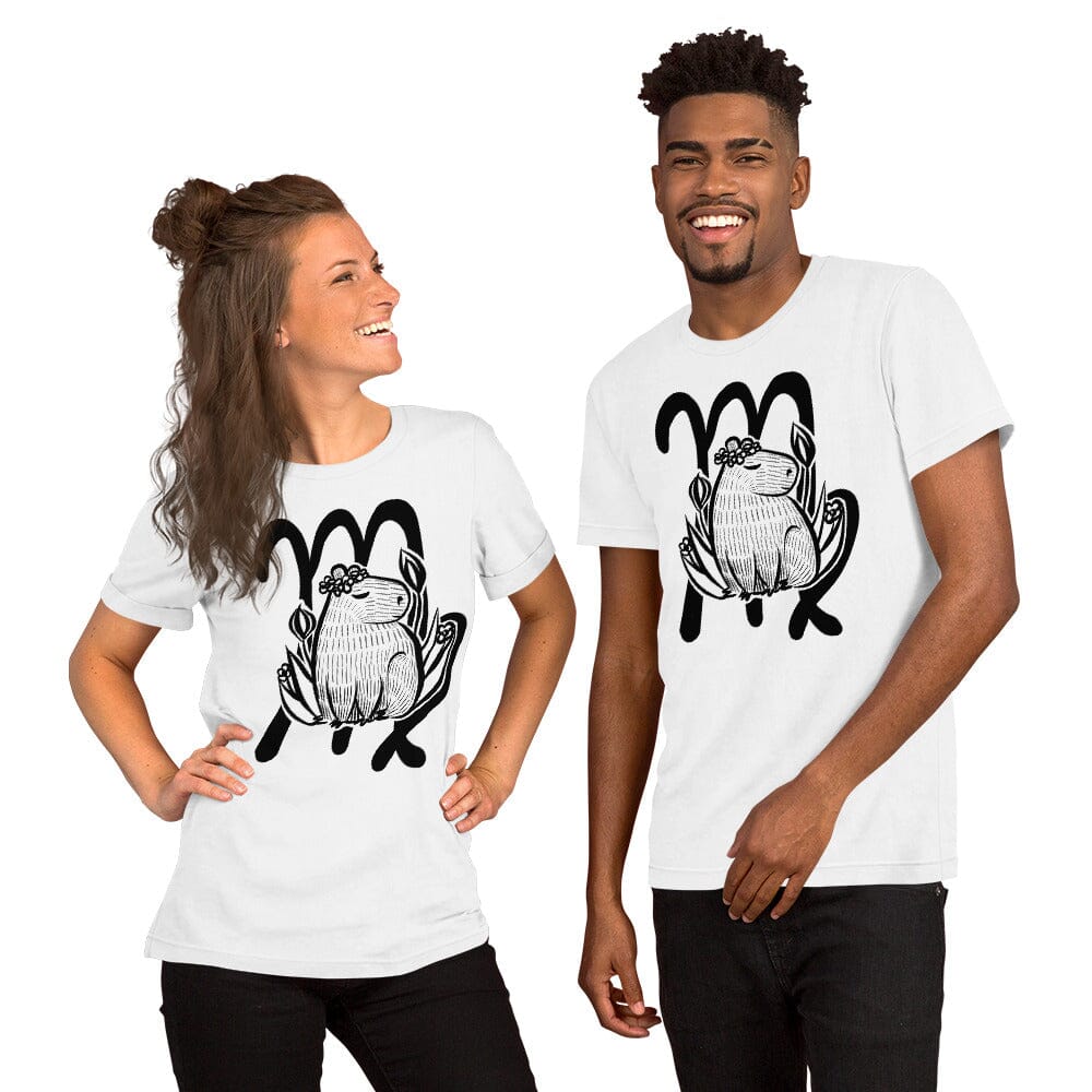 Capybara Zodiac - 06 - Virgo Unisex T-Shirt JoyousJoyfulJoyness White XS