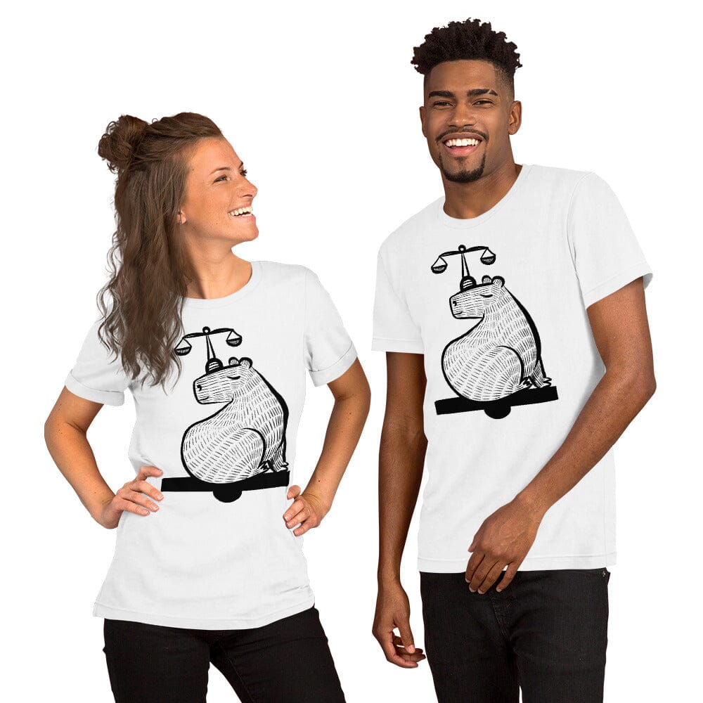 Capybara Zodiac - 07 - Libra Unisex T-Shirt JoyousJoyfulJoyness White XS