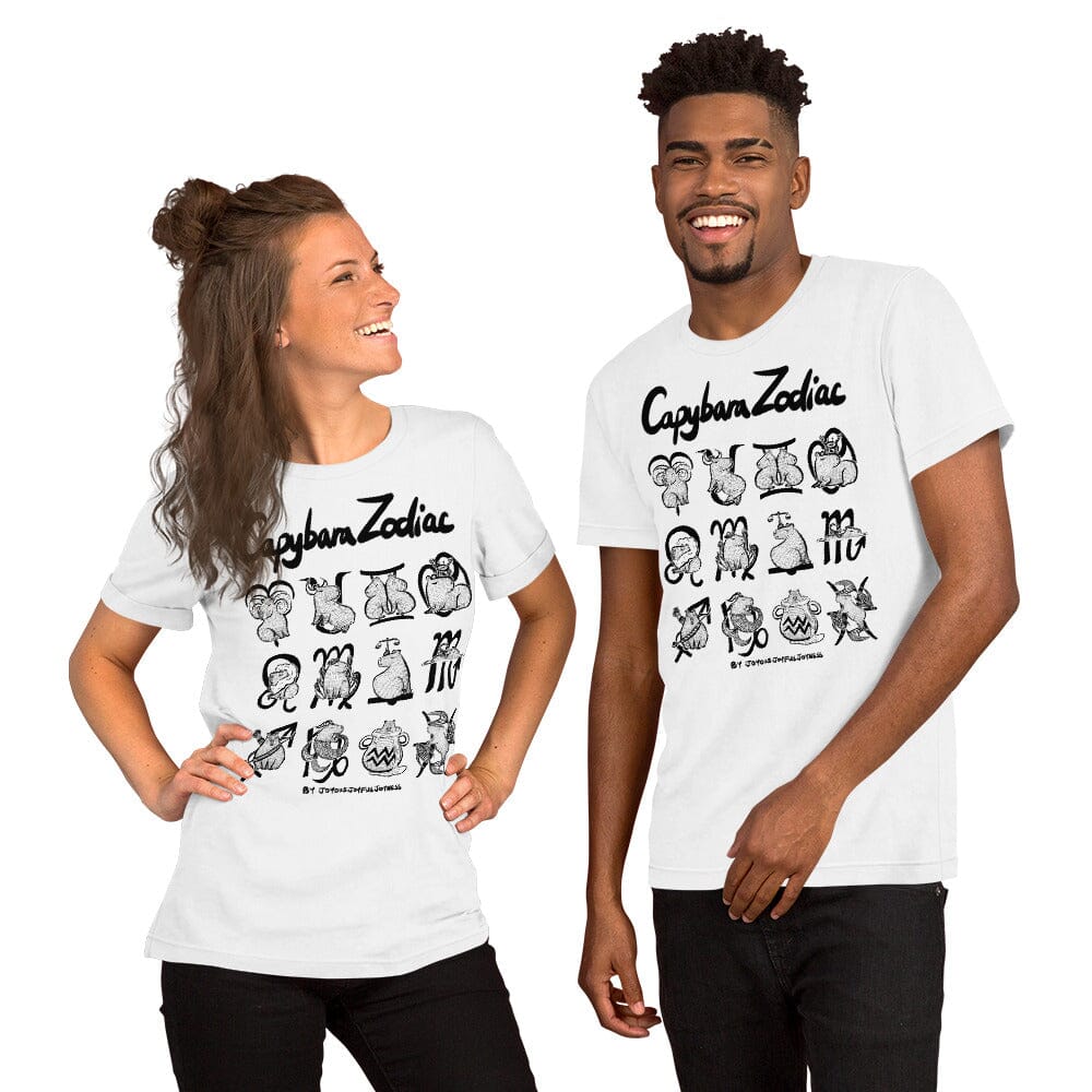 All Signs of the Capybara Zodiac Unisex T-Shirt JoyousJoyfulJoyness White XS