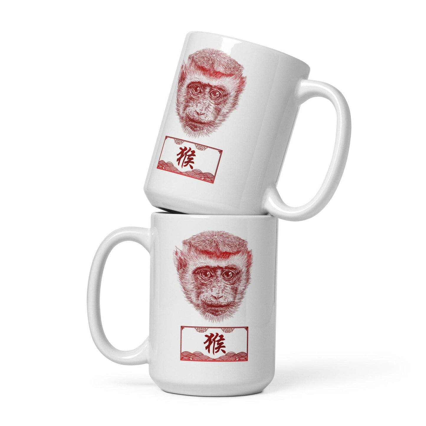 Chinese Zodiac Glossy Ceramic Mug - 09 - Monkey JoyousJoyfulJoyness 15 oz