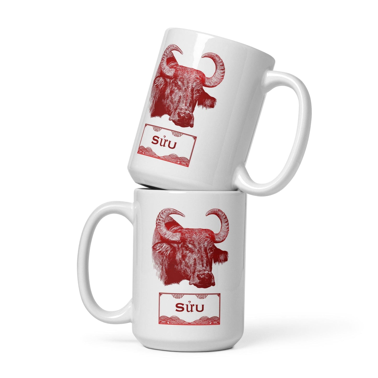 Vietnamese Zodiac Glossy Ceramic Mug - 02 - Ox JoyousJoyfulJoyness 15 oz