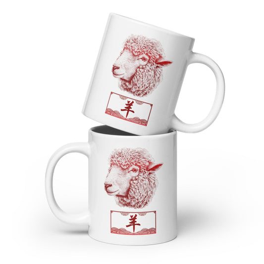 Chinese Zodiac Glossy Ceramic Mug - 08 - Sheep JoyousJoyfulJoyness 20 oz 