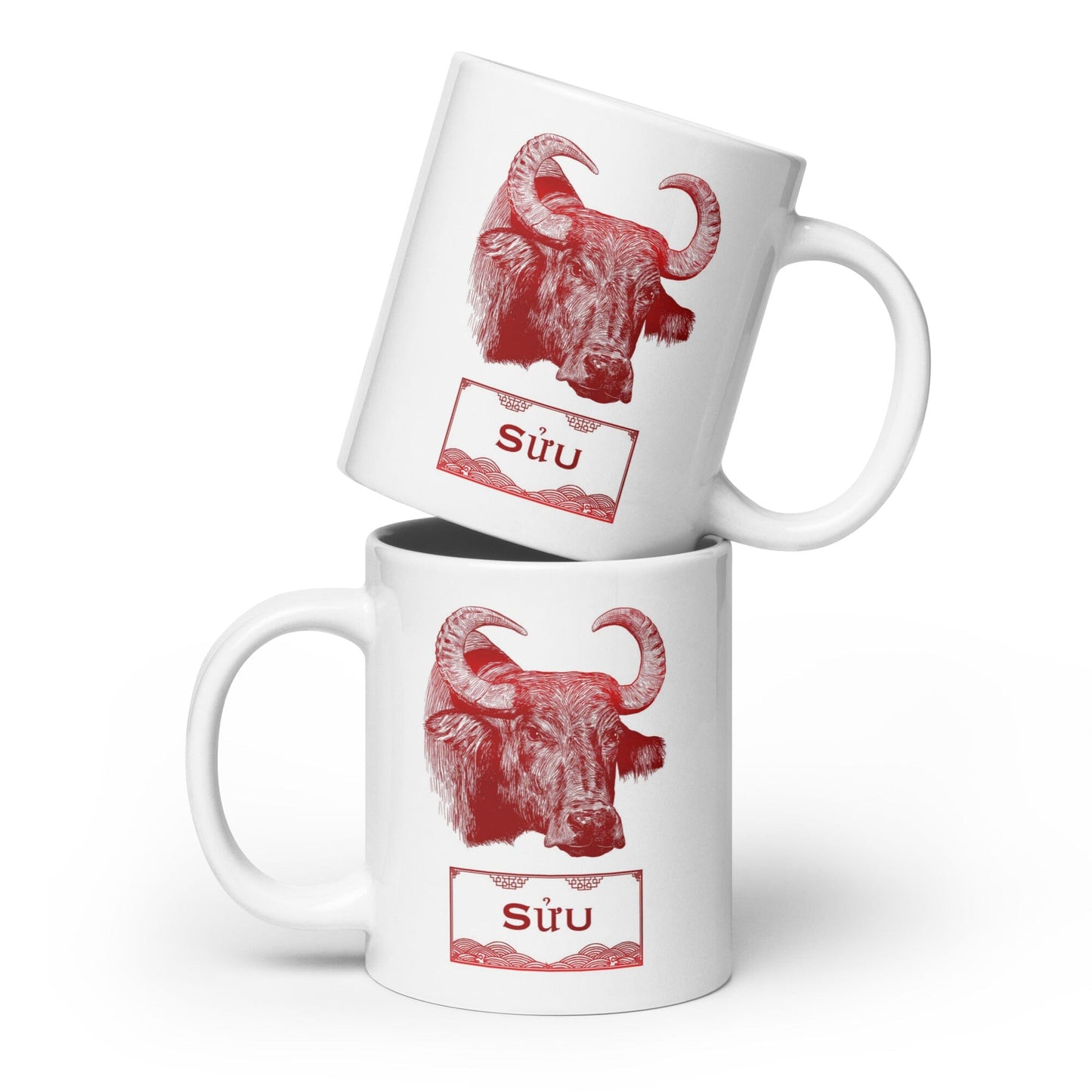 Vietnamese Zodiac Glossy Ceramic Mug - 02 - Ox JoyousJoyfulJoyness 20 oz
