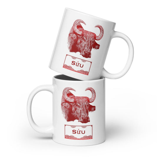 Vietnamese Zodiac Glossy Ceramic Mug - 02 - Ox JoyousJoyfulJoyness 20 oz