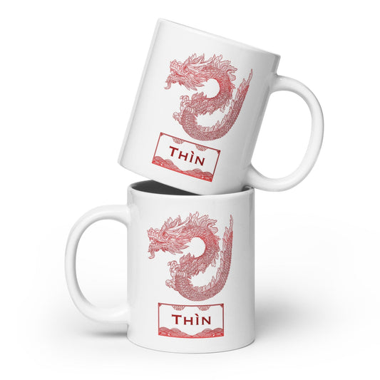 Vietnamese Zodiac Glossy Ceramic Mug - 05 - Dragon JoyousJoyfulJoyness 20 oz