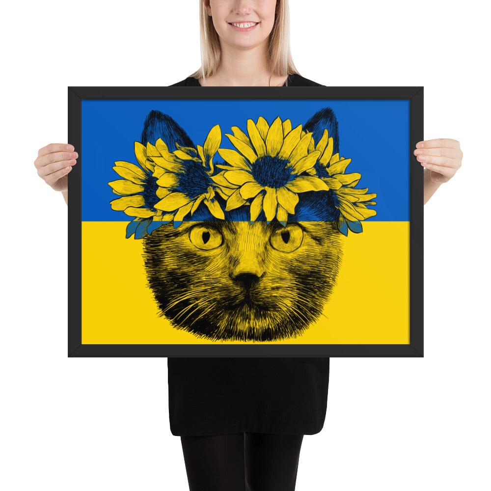 Cat of Ukraine Framed Poster [Unfoiled] JoyousJoyfulJoyness Black 18″×24″ 