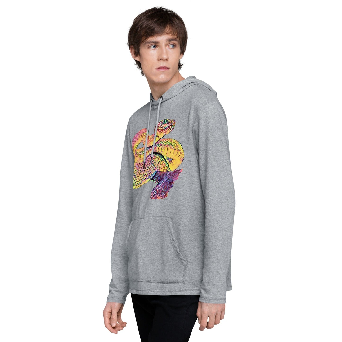 Snake Unisex Lightweight Hoodie JoyousJoyfulJoyness Light Heather Grey S