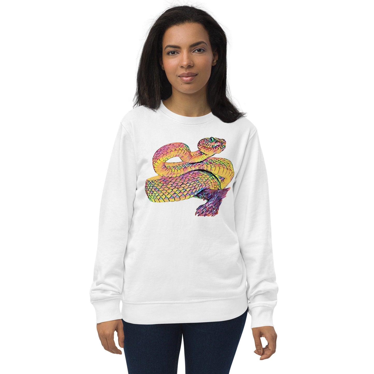 Snake Unisex Organic Sweatshirt JoyousJoyfulJoyness White S