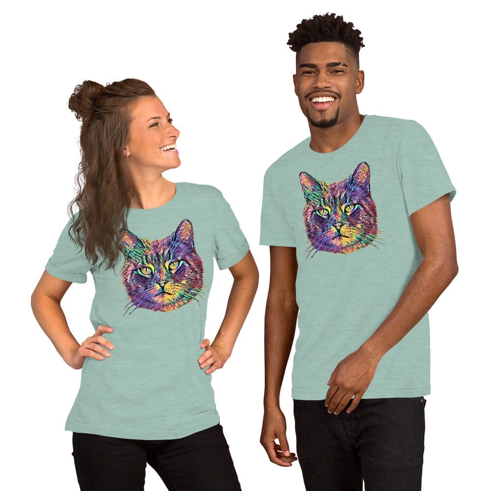 Cat Unisex T-Shirt JoyousJoyfulJoyness Heather Prism Dusty Blue XS